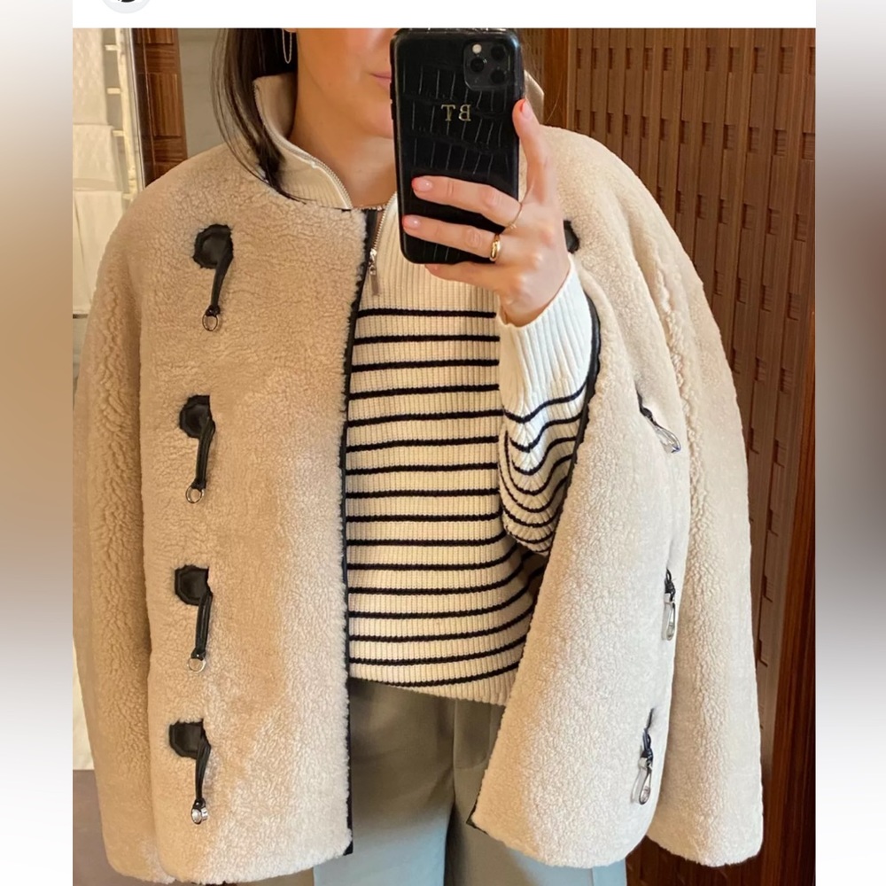 Mango Cream Faux Shearling Jacket with Black Trim - Picture 2 of 4